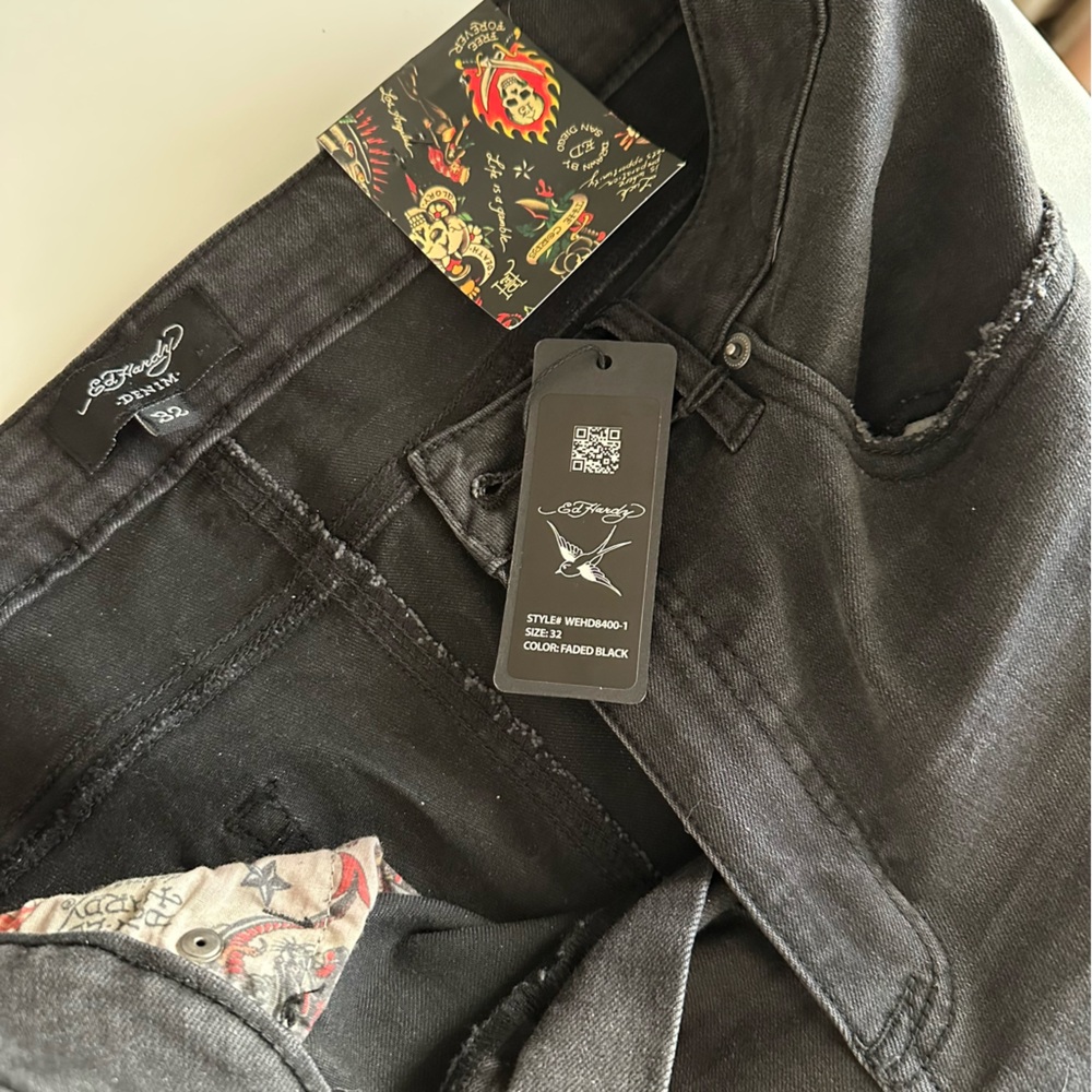 ED HARDY WOMENS TIGER HEAD SLIM FLARE JEAN LOW RISE IN FADED BLACK SZ 32 NWT - Picture 9 of 15